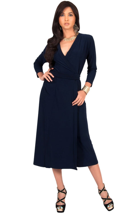 ANITA - 3/4 Sleeve Knee Length Wrap Casual Semi Formal Midi Dress – GCGme